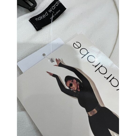 NWTD NAKED WARDROBE Size L Long Sleeve Bodysuit White - Picture 2 of 12